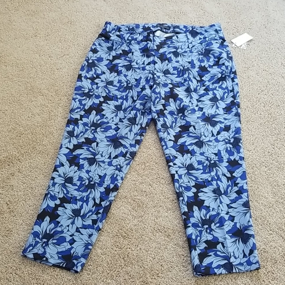 NWT! Eloquii Size 18 Blue Floral Pants - Picture 1 of 7